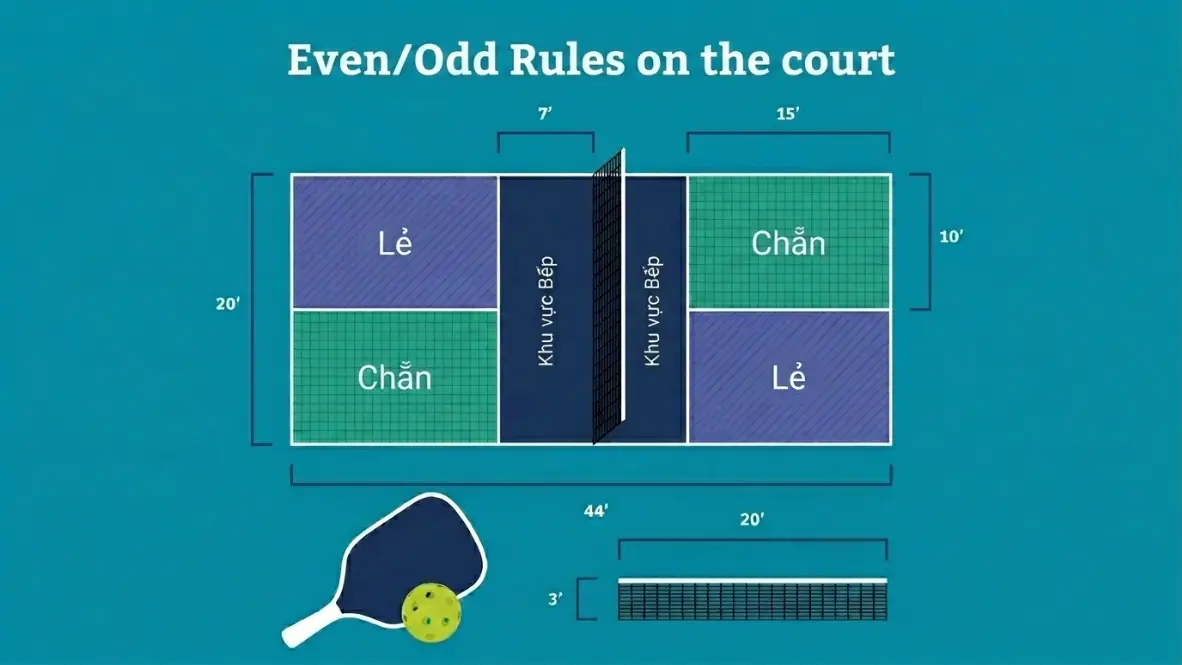 So do quy tac vi tri chan le giup ghi nho diem so pickleball.